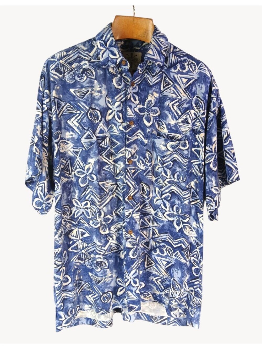 Trading Sunset Blue White Hawaiian Shirt XL Short Sleeve Button Mens Batik Print